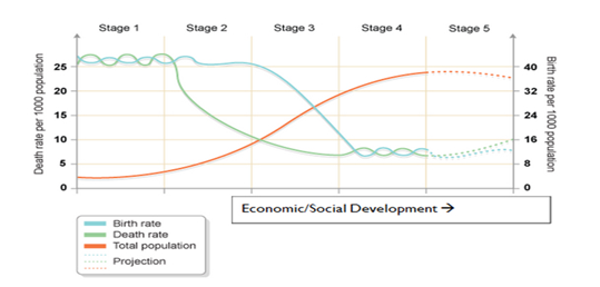 Most Populous vs most young: stages of demographic transition - GS SCORE